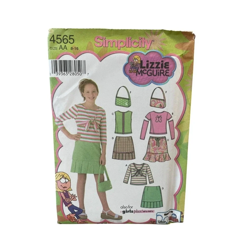 Simplicity 4565 Girls Skirts Knit Tops Purse AA 8-16 Lizzie McGuire Y2K
